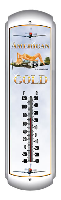 Indoor/Outdoor Thermometer - P-51 Mustang "American Gold"